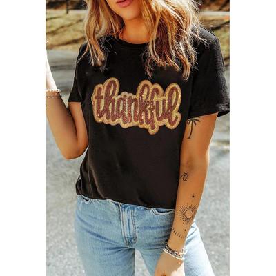 Pailletten-Kurzarm-T-Shirt mit Rundhalsausschnitt Image