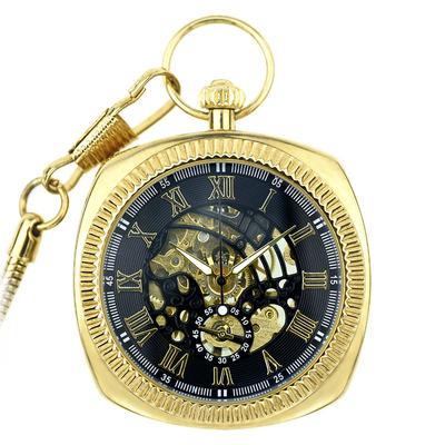 Mechanische goldene Vintage-Skelett-Taschenuhr mit offenem Zifferblatt Image