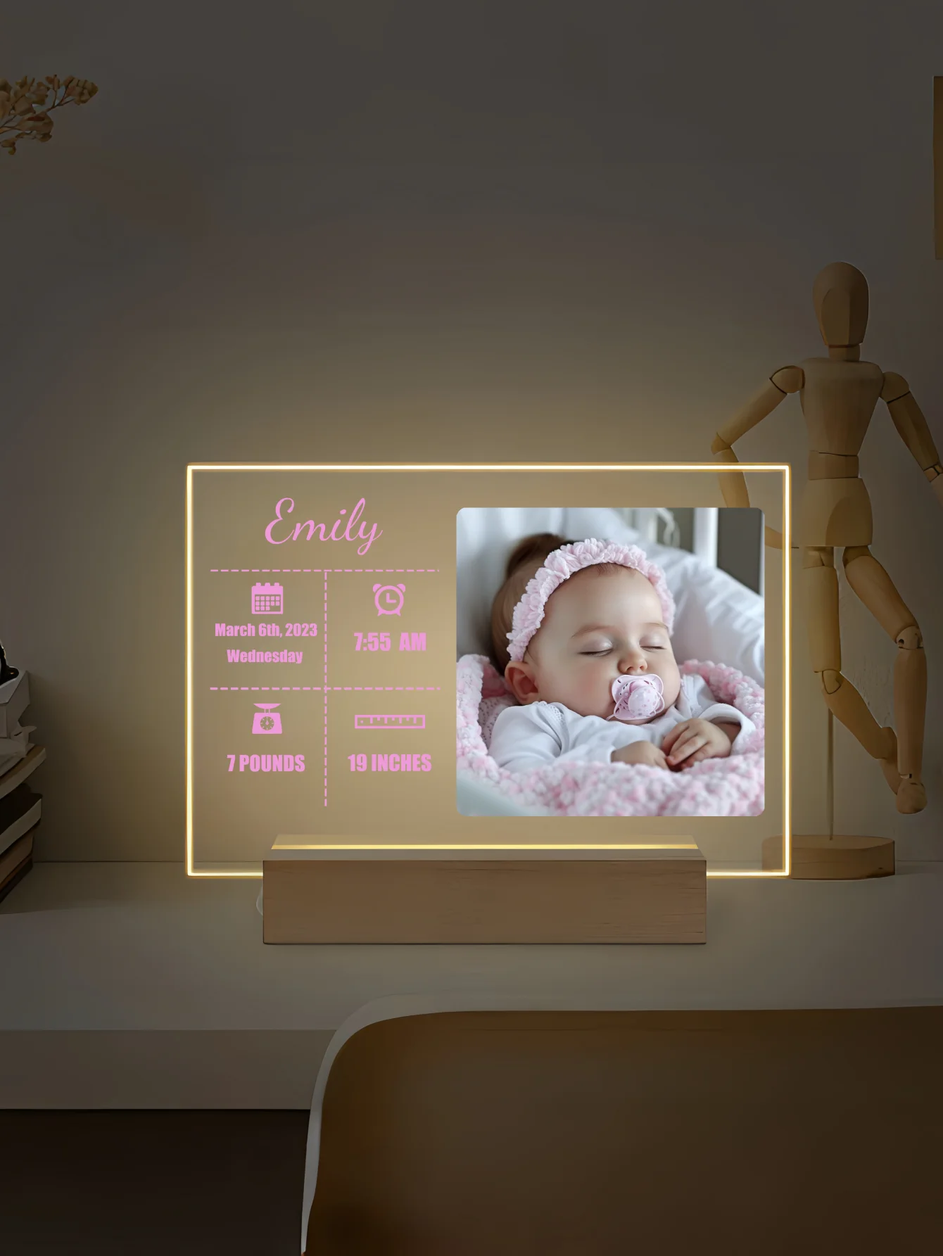 1PC individuelles Baby Collage Foto LED Nachtlicht, personalisiertes Acryl Nachtlicht mit Fotos und Text