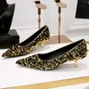 BIGTREE Schuhe Neue Pailletten Damenschuhe Funkelnde Damen Pumps Mode Kitten Heels 4,5 cm Niedrige Absätze Luxus Bankettschuhe Größe 43