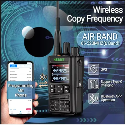 ABBREE AR-869 Walkie Talkie 10 W Bluetooth-Programmierung GPS Multi Band Wireless Copy Frequency AM FM Typ-C Ham Two Way Radio