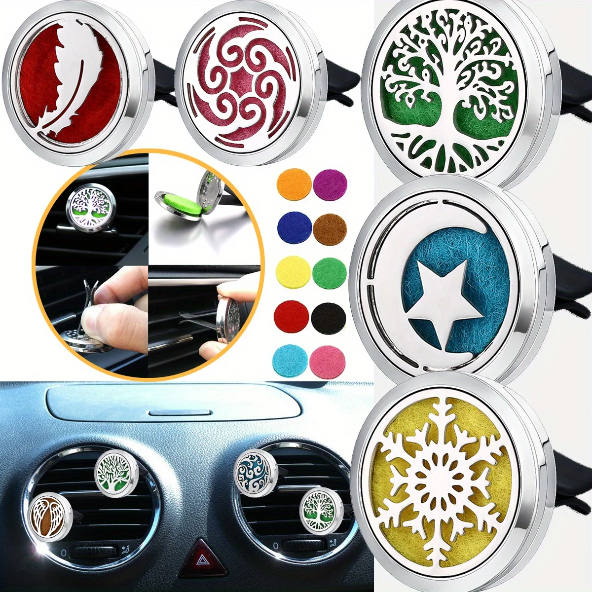 Auto-Diffusoren, 1 PC-Diffusor-Clip für Auto-Entlüftungsöffnungen (Duftchemikalien nicht im Lieferumfang enthalten), mit 10 PCS-Pads, Auto-AC-Entlüftungsinnenraum Image