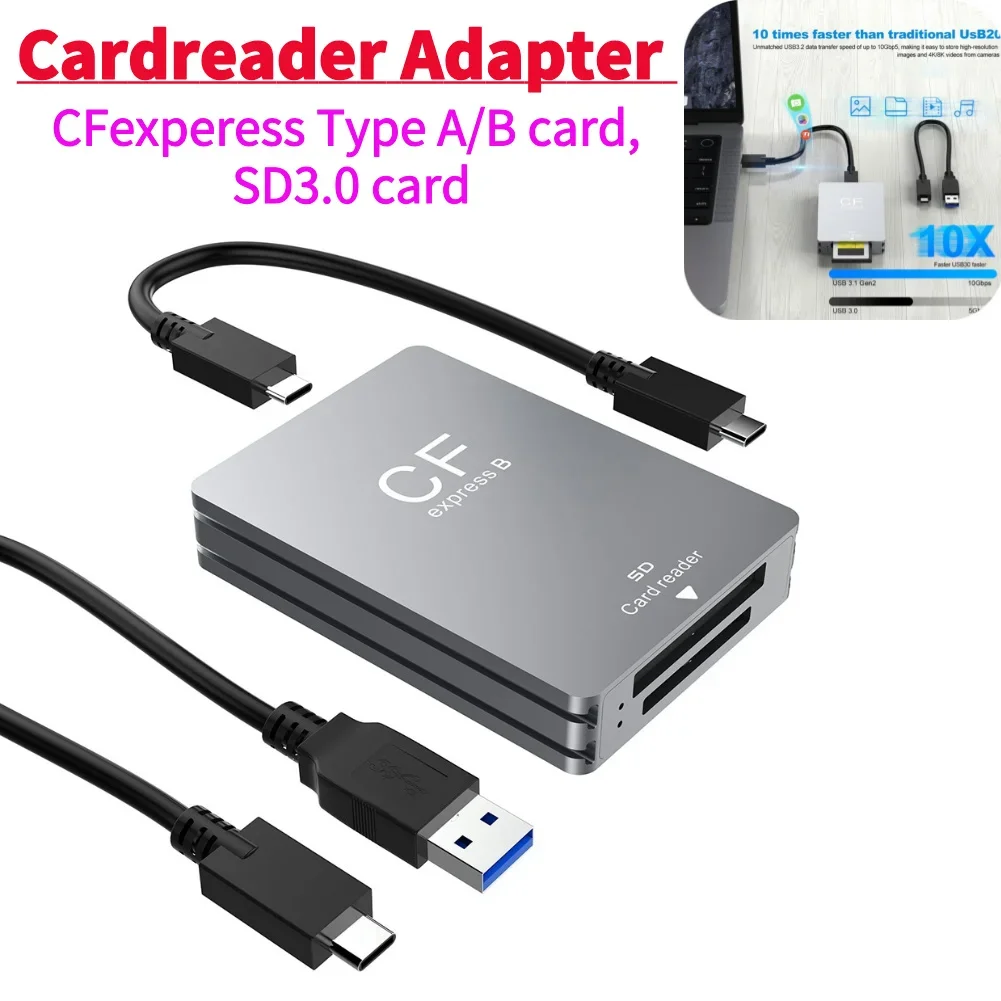 2-in-1 CFexpress Typ A/B&SD-Kartenleser CFexpress Reader Adapter USB 3.2 10 Gbit/s Dual-Slot mit USB C zu USB C/A Kabel für SLR Image
