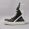 Marke Männer Schuh Casual High Top Frauen Sneaker Schwarz Ankle Boot Geobasket Qualität Leder ricks Dicke sohle owens Flache zip Schuh
