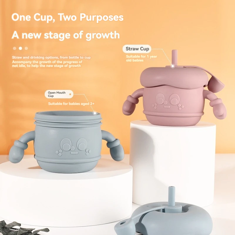 Baby-Trinkbecher aus Silikon – hitzebeständiger Milch- und Wasserbecher für Kinder, Anti-Fall-Trainingsbecher mit weichem Griff, sicher für heiß Image