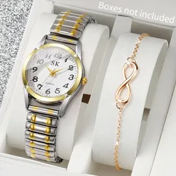 2 Teile/satz Mode Arabisch Zifferblatt Frauen Uhren Elastische Band Damen Quarz Armbanduhren Armband Set Reloj Mujer (Ohne Box)