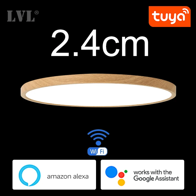 Moderne Led Smart Decke Licht Goldene Holzmaserung Dimmbare Hause Beleuchtung WiFi Tuya App Sprachsteuerung Oberflächenmontage Deckenleuchte