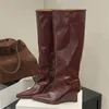 Eilyken Neue Design Keile Heels Frauen Kniehohe Stiefel Damen Schuhe Herbst Winter Spitz Moderne Lange Booties