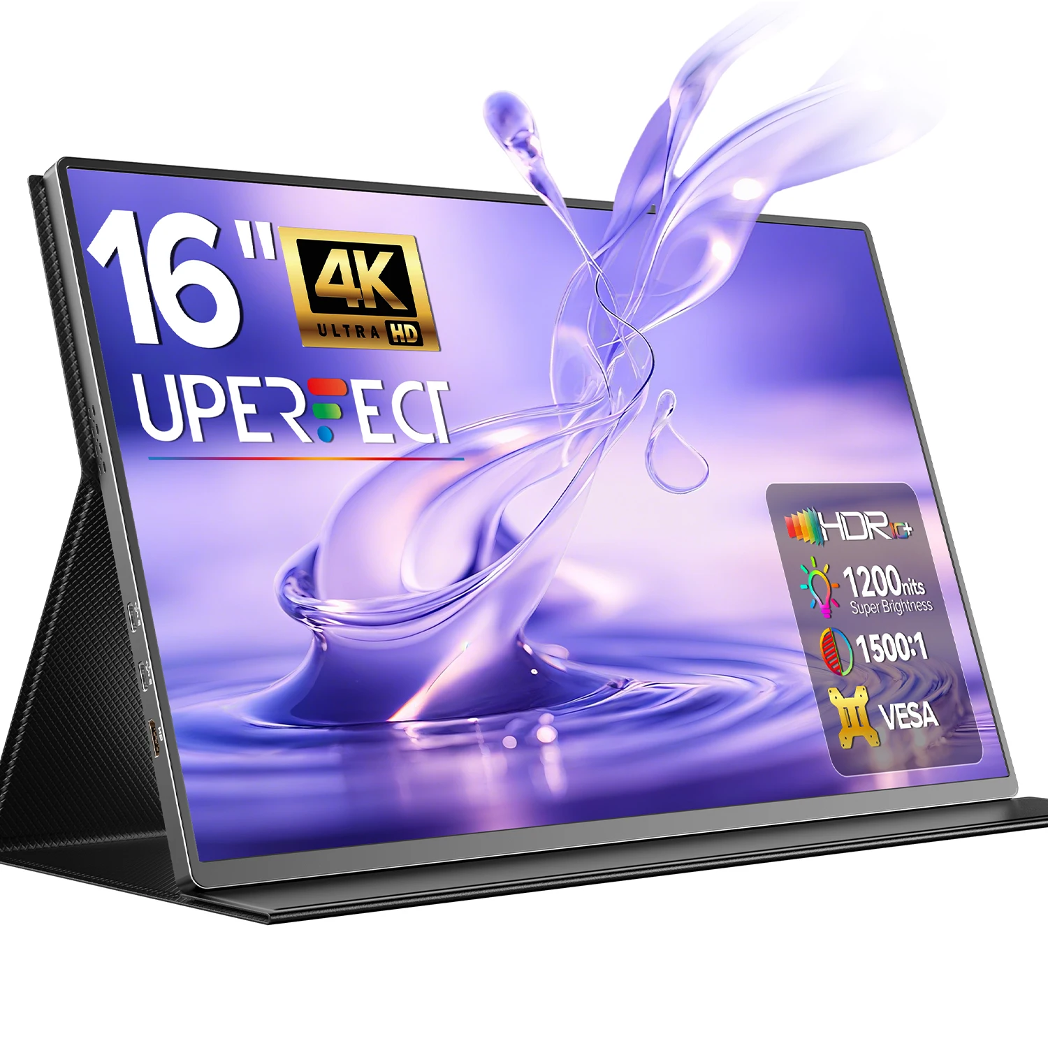 Écran portable UPERFECT 4K 16 pouces 3840 x 2400 IPS pour ordinateur portable, écran extensible 1200 nits, USB C, HDMI, ordinateur PC de jeu, avec haut-parleurs et coque intelligente, moniteur de