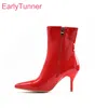 Winter Neue Sexy Rot Weiß Frauen Mittlere Waden Nude Stiefel Mode Hohe Dünne Fersen Dame Party Schuhe Plus Große Größe 10 43 45 47