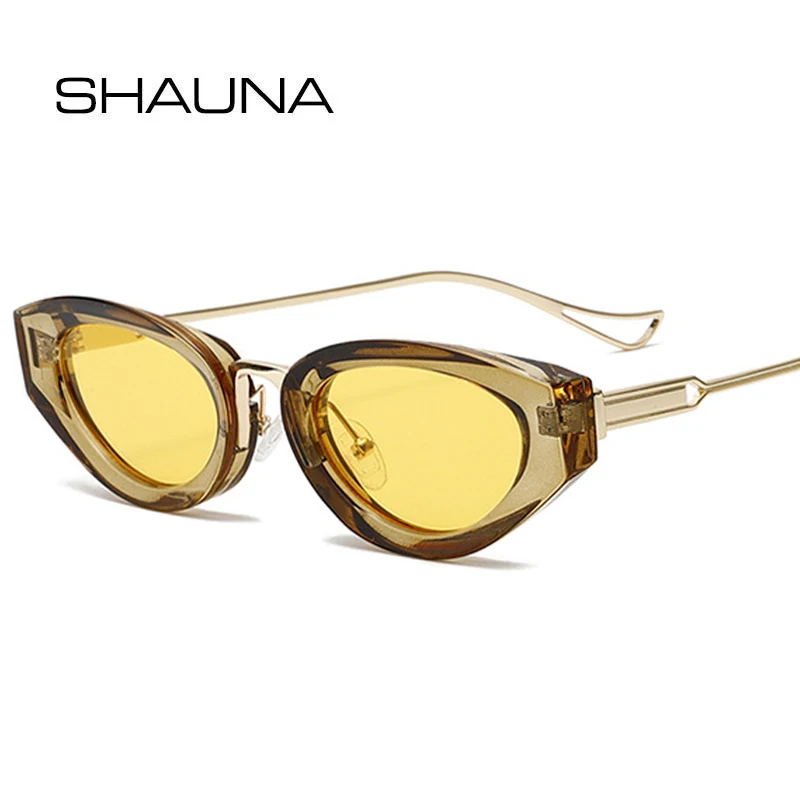 SHAUNA Occhiali da sole da donna retrò piccoli cat eye Tonalità sfumate alla moda UV400 Occhiali da sole gialli da uomo