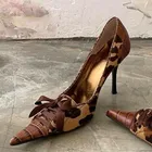 Fashion Bow Tie Design Leather Women Pumps Sexy Pointed Toe Thin High Heels Elegant Banquet Dress Mules Shoes Zapatos De Mujer