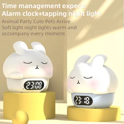 Cute Bunny Night Light Digital Alarm Clock Electronic Desk Clock Bedrooms Timer Bedside Table Clock for Kids Small Room Decor
