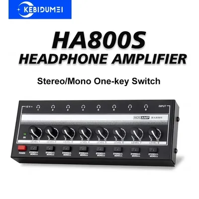 Headphone Amplifier 8 Channels Audio Amplifier with Stereo/Mono Switch Professional Ultra-Compact HiFi Stereo Mini Amplifier