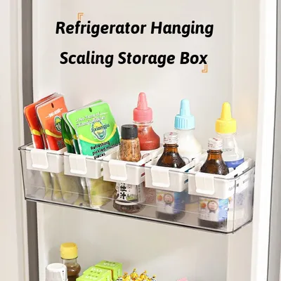 Refrigerator Hanging Retractable Storage Box Divider Snap Type Divider Fridge Side Door Food Storage Rack Kitchen Organizer