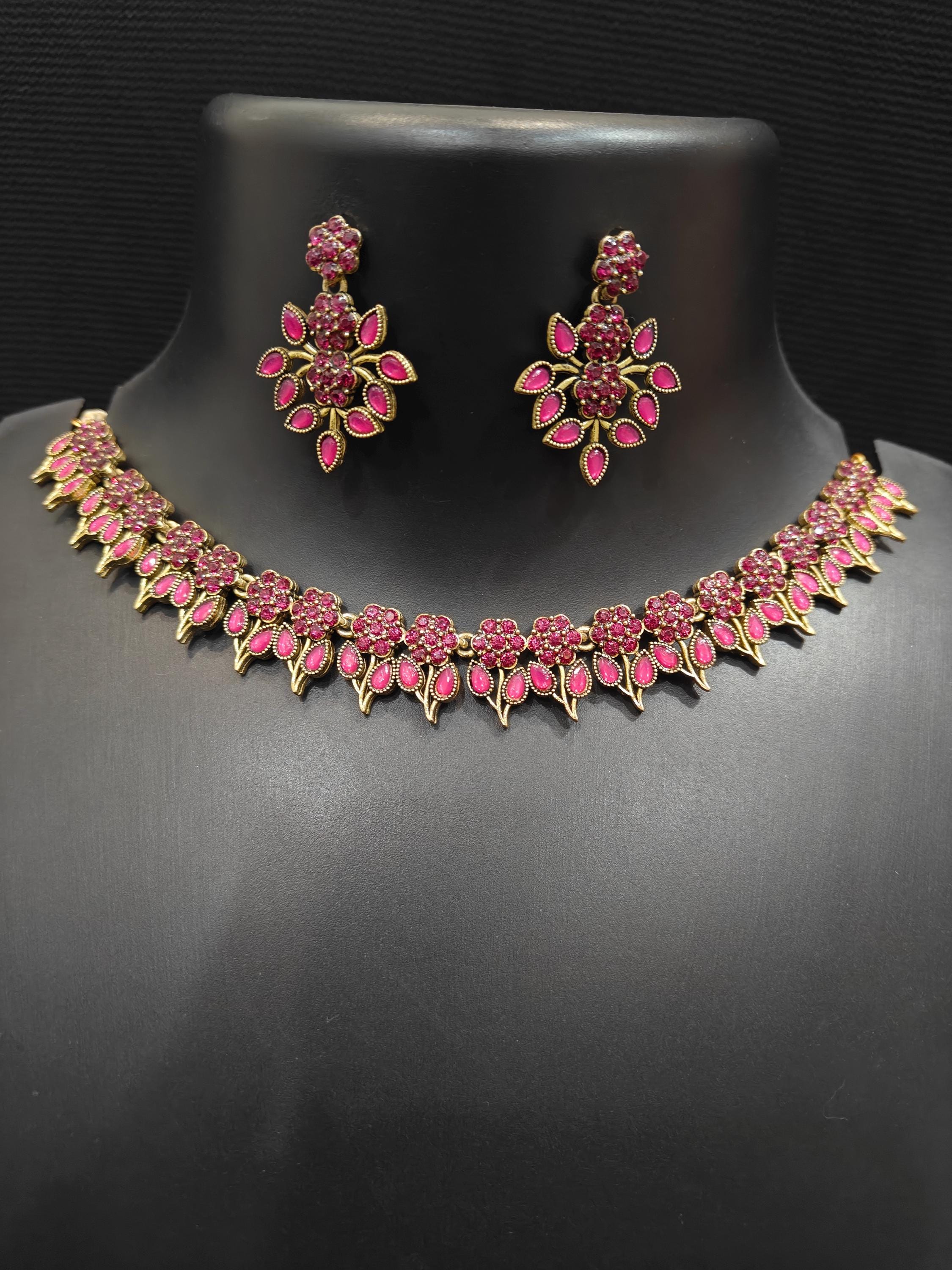 Collana con rubini e diamanti, collana in oro, collana girocollo, collana con zirconi, gioielli da sposa indiani, collana da sposa, regalo per lei