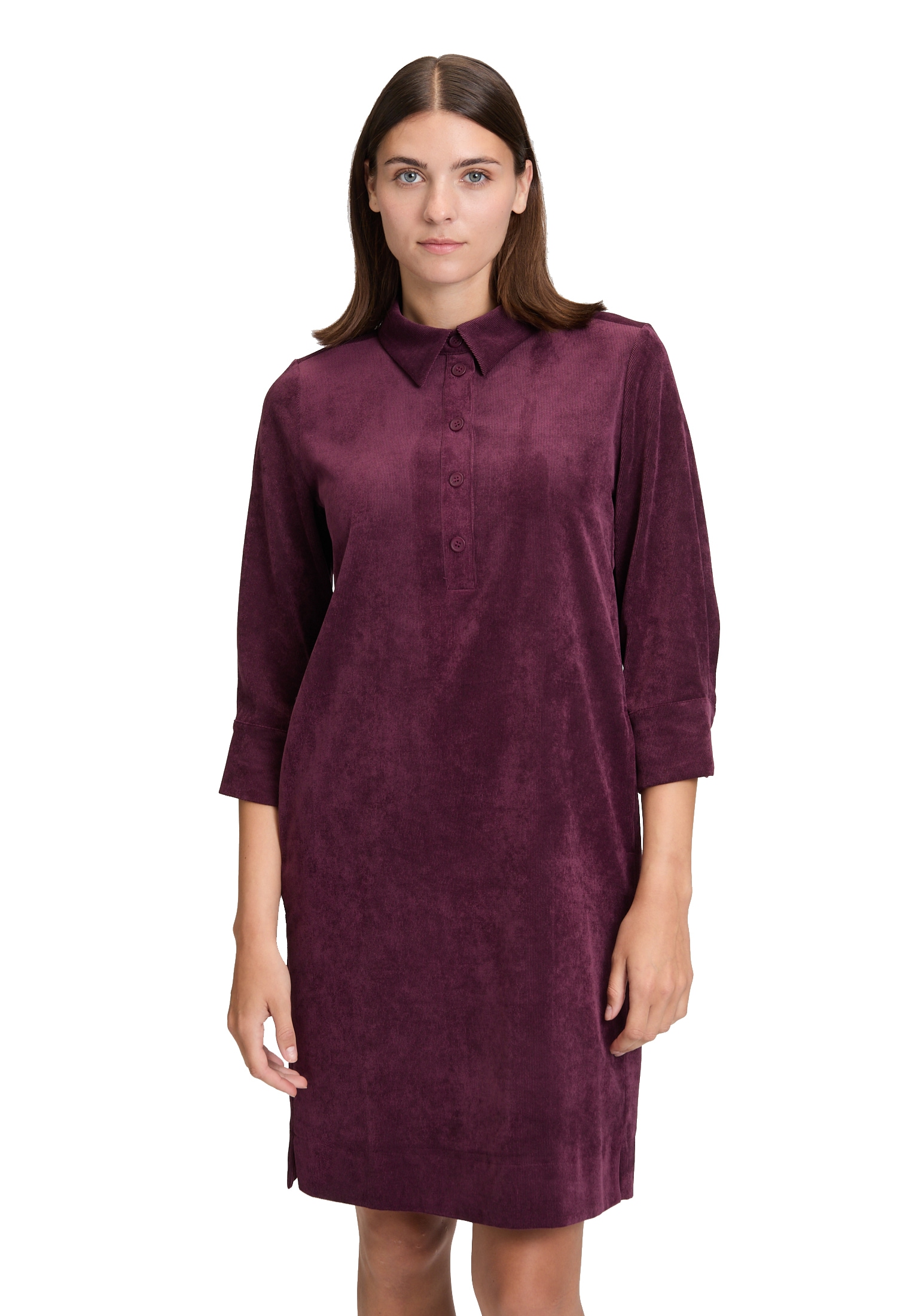 Druckkleid BETTY & CO "Damen Casual-Kleid mit Kragen", Damen, Gr. 40, Normalgrößen, lila (schwarz aubergine), Obermaterial: 89% Polyester, 10% Polyamid, 1% Elasthan., lässig geschnitten kurz, Kleider Image