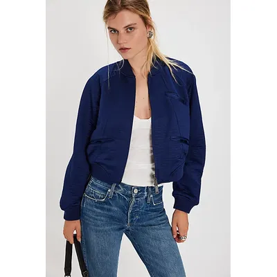 Ellie Satin Bomber Jacket at Free People in Cosmic, Size: Medium