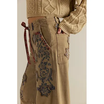 We The Free Around The Block Patched Pants at Free People in Dune Green, Size: US 0