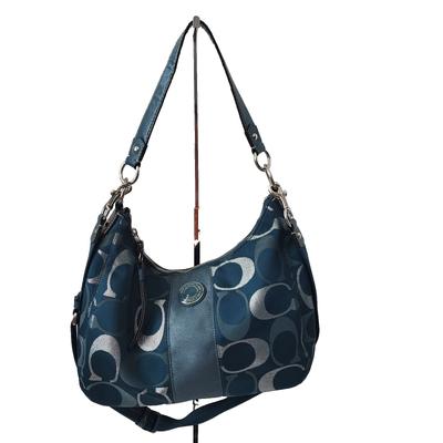 Coach Bags | Coach F20428 Signature Handbag Forest Green Silver Jacquard Women Euc Vintage | Color: Green/Red/Silver | Size: 11" X 9" X 5"