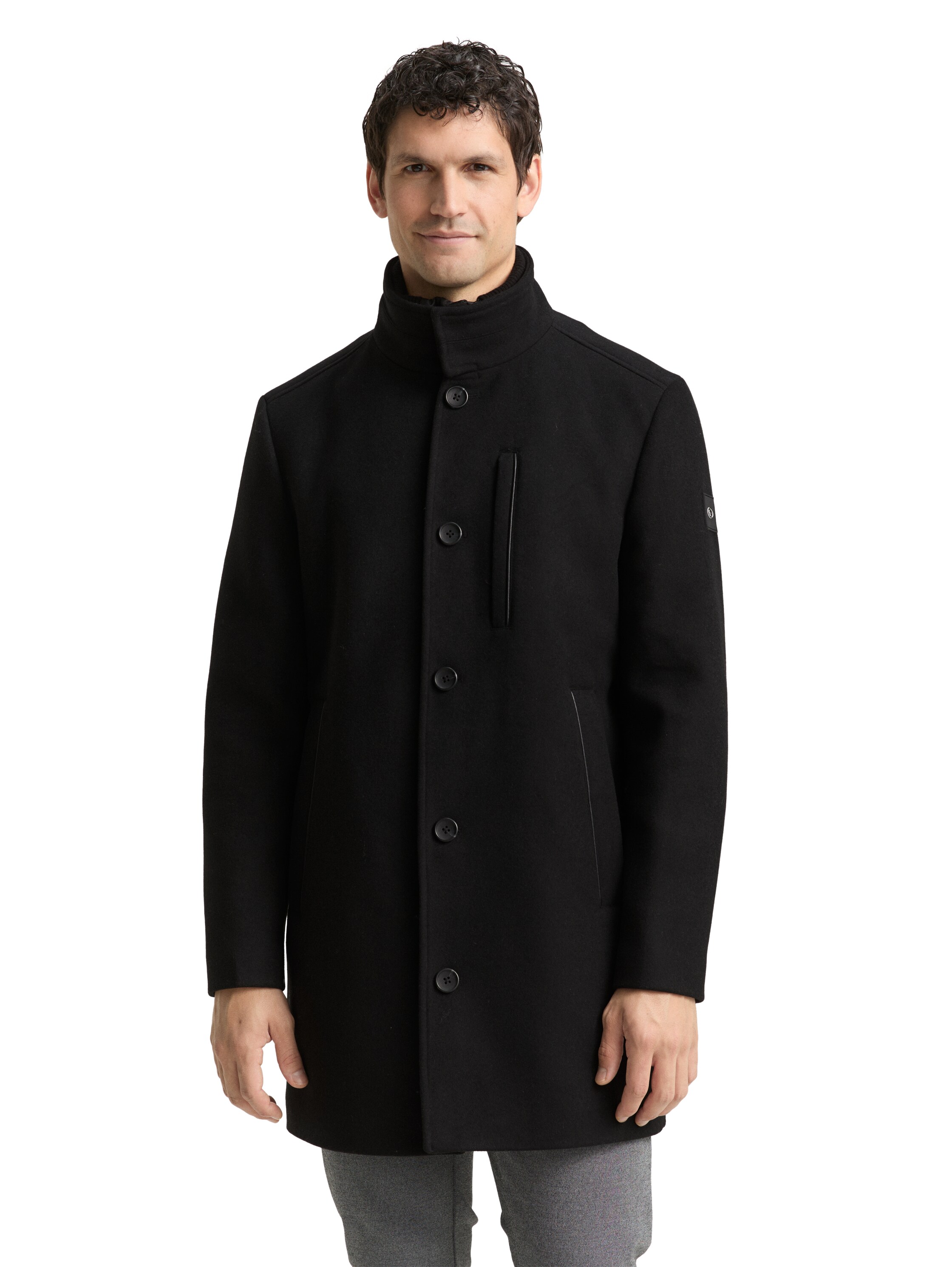 Wollmantel TOM TAILOR, Herren, Gr. XXL, schwarz, Web, Obermaterial: 73% Polyester, 22% Wolle, 2% Polyacryl, 2% Polyamid, 1% Viskose. Futter: 100% Polyester, unifarben, regular fit ca. Mitte Oberschenkel, gerader Abschluss, Mäntel, mit abnehmbarer...