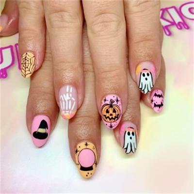 Halloween Bat Press on Nails Medium Almond Fake Nails White French Tips Acrylic False Nails Full Cover Glossy Glue Stick on Nails for Women Girls 24Pcs