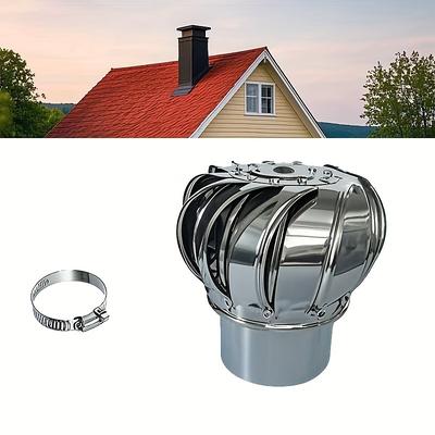 1 Durable Stainless Steel Roof Fan 110mm Exhaust Cap Round Rotating Smokestack Ventilation for Exterior Chimney Cover Smokestack Cover Heat and Cold Resistant, Corrosion-Proof Non-Electric Ventilation