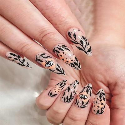24 Pcs Halloween Press on Nails Long Stiletto Fake Nails Red Black Gradient False Nails with 3D Design Goth Acrylic Nails Press ons Halloween Glue on Nails Full Cover Reusable Stick on Nails for Women
