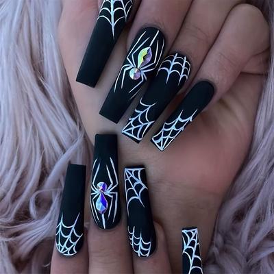 Halloween Dark Spider Press-On Nails – Sweet Cool Design, Temporary Fake Nails for Spooky Costume Party