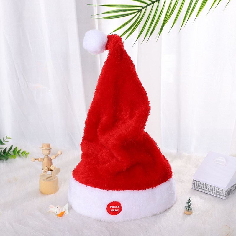 Christmas Santa Hat Electric Swing Moving Hat Plush Red and White Musical Christmas Hat Santa Cap Adults Gifts for Xmas New Year Party Supplies