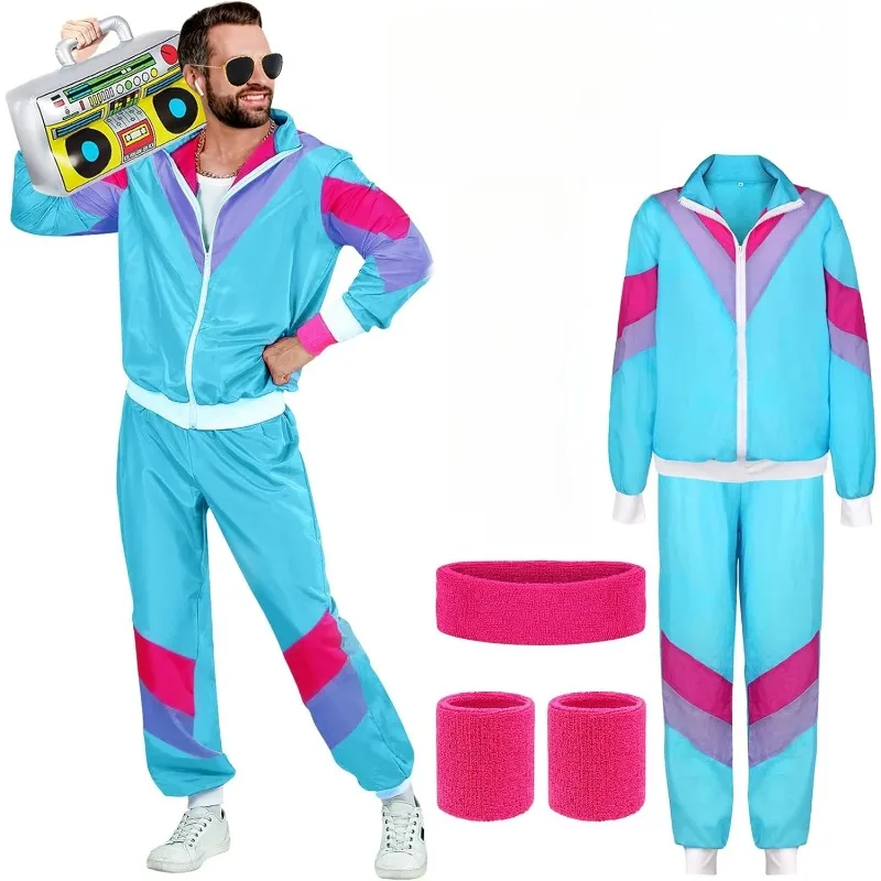 80er 90er Jahre Kostüm für Männer Paare Junggesellenabschied Outfit Anziehkostüm Hip Hop Retro Trainingsanzug Erwachsene Jacke Hose