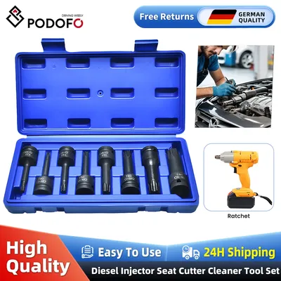 Podofo 8pcs Hex Socket Wrench Set 1/2" Drive Metric Socket Wrench T30-T80 Deep Sleeve For Air Pneumatic Repair Tool Storage Box