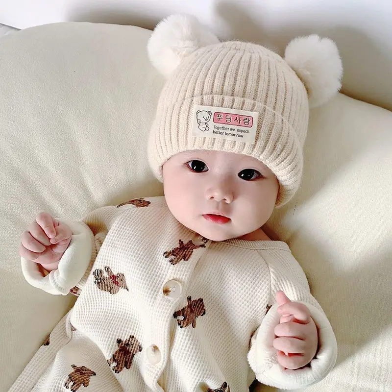 Baby-Winter-Strickmütze – niedliche weiche Wollmütze für Neugeborene für Jungen und Mädchen, warm, atmungsaktiv, dehnbar, Totenkopfmütze, 0–12 Monate Image
