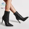 Neue schwarze spitze Kopfhaut-Nieten-Schuhe 10,5 cm sexy modische Damen dünne High Heels kurze Stiefel große Größe 35-46 Stiefeletten