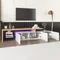 Anajqaqia Meuble TV 19,5 x 42 cm avec éclairage LED sept couleurs, espace de rangement, meuble TV avec 3 portes d'armoire, étagères en verre
