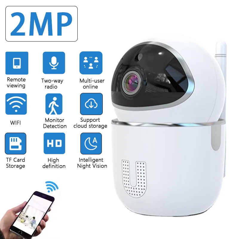 Kamera 360° ° Full Panoramic Rotation Plug & Play Haussicherheit 2,4 G WLAN-Kameraobjektivschutz für Zuhause/Büro/Laden Image