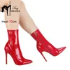 Frauen Spitze Zehen Stiefeletten Seite Zipper Chelsea Schuhe 10 CM 12 CM Weiche Patent Leder High Heels Große Größe 44 herbst Kurze Stiefel
