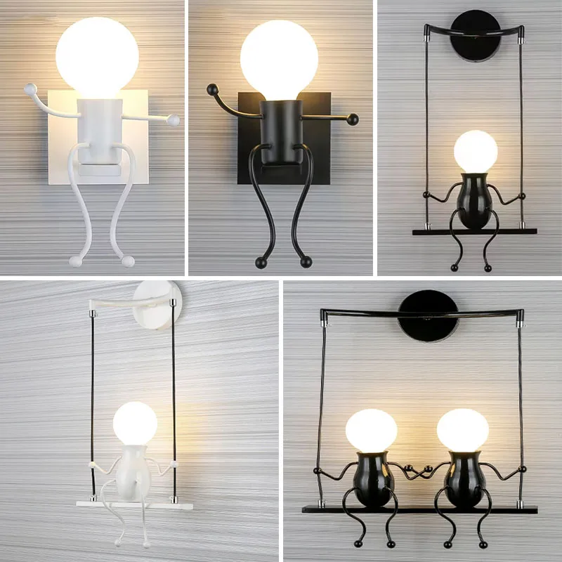 LED Einfachheit Wandleuchte E27 Cartoon Eisen Kleiner Mann Wandleuchte Kinderzimmer Küche Esszimmer Dekoration Lichter