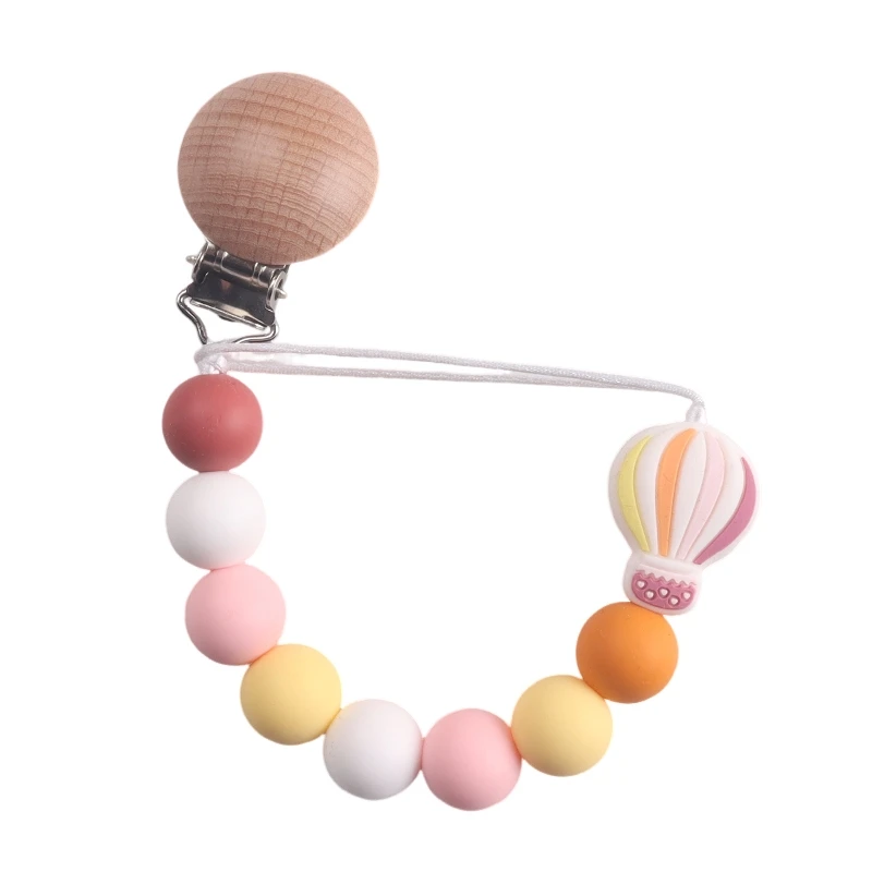Heißluftballon Silikon Baby Schnullerclip Zahnen Kauspielzeug Holz Schnullerketten Schnullerkettenhalter für Kleinkinder Image