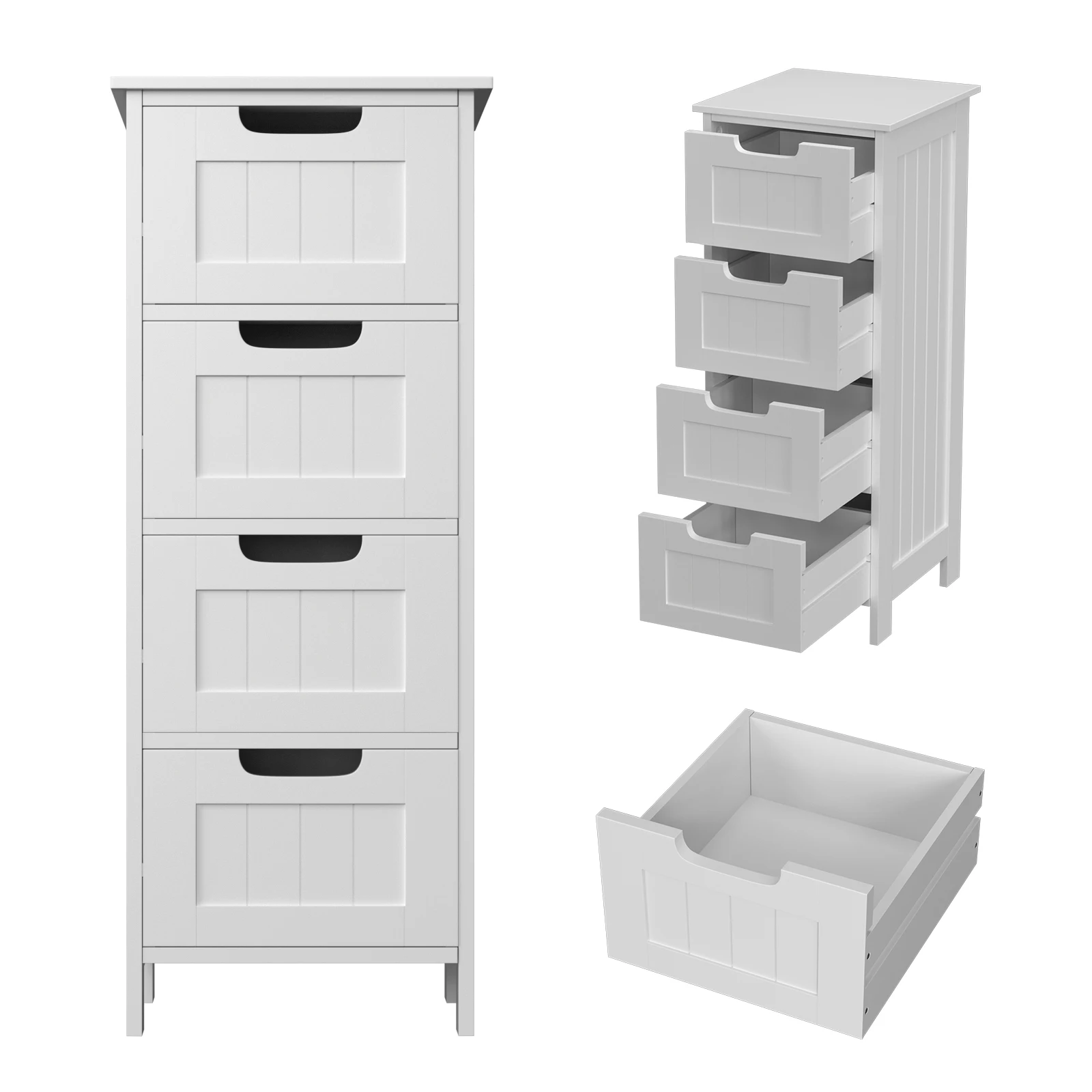 Badezimmer-Aufbewahrungsschrank, freistehender Aufbewahrungsschrank aus Holz mit 4 Schubladen, Badezimmerschrank, freistehender, schmaler Organizer für Zuhause