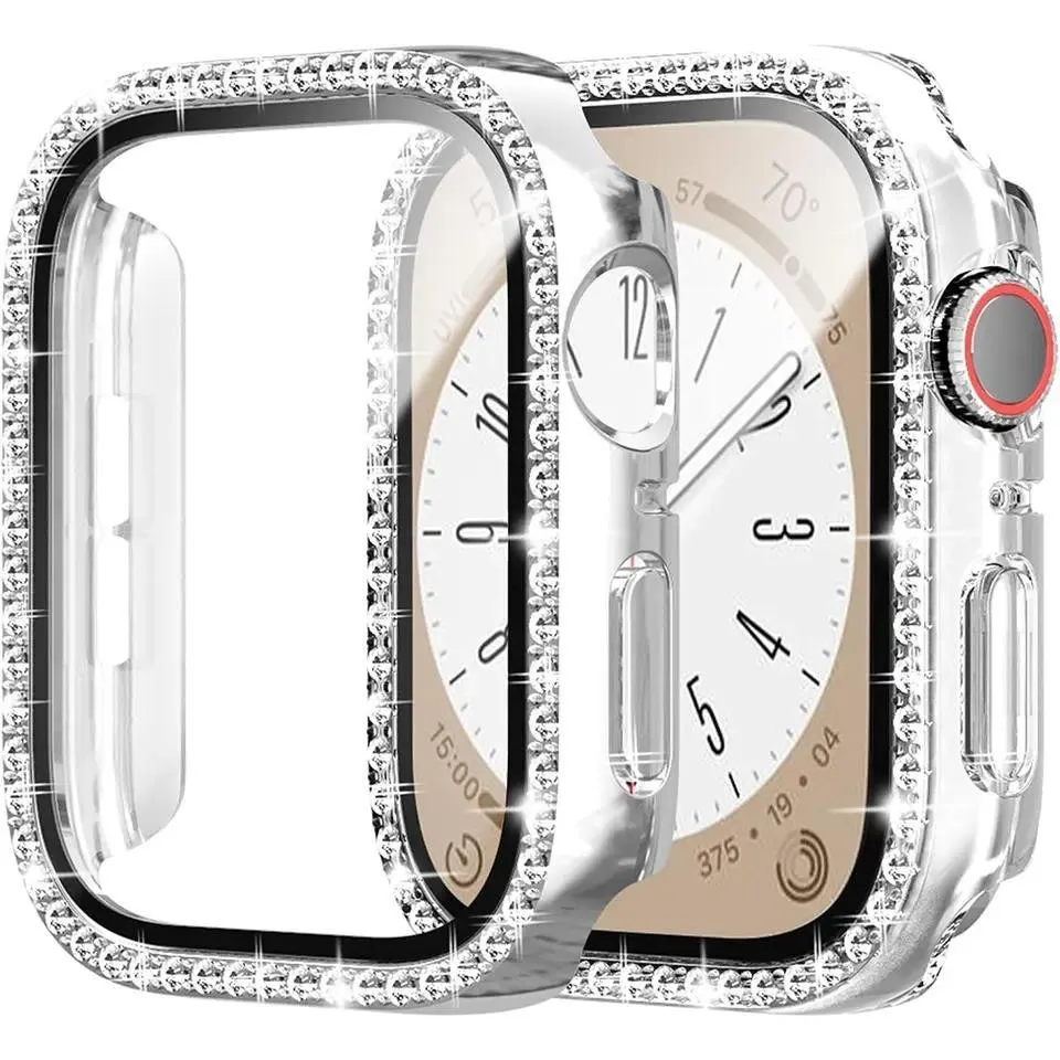 Diamantgehäuse aus gehärtetem Glas für Apple Watch Serie 10, 46 mm, 42 mm, Ultra2 49 mm, 45 mm, 41 mm, 40 mm, 44 mm, 38 mm, Bling-Kristalldiamanten für Image