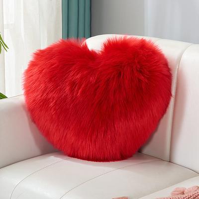 Wine red and Gray Heart-Shaped Pillow, Faux Fox Fur Heart Decorative Cushion for Bed, Soft Fluffy Throw Pillow for Chair, Sofa, Living Room - Plush Accent Pillow for Home Decor