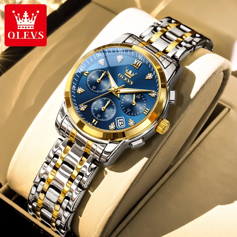 OLEVS 2858 Orologio da donna Orologio al quarzo di marca di lusso Impermeabile Cronografo con data luminosa Orologio da donna con diamanti Reloj