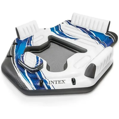 Intex Blue Tropic Inflatable 5 Person Raft or Swimming Pool Island Water Floating Lounger Raft with Backrests, Built in Cooler