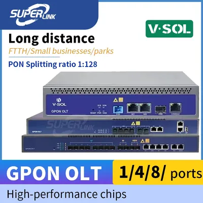 VSOL GPON OLT 1Ports 4ports 8ports SFP modules uplink compatibleMax splitting ratio1:128 ONU ONT 10Gsupports WEB management