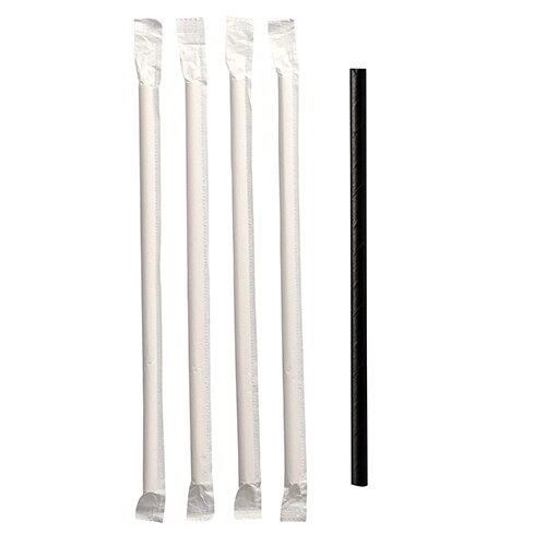 PAPSTAR 100 Trinkhalme, Papier Ø 6 mm · 20 cm schwarz einzeln gehüllt (89970, 100 Stück) Image