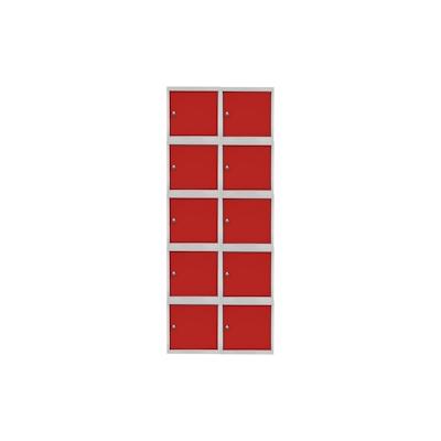 PROREGAL Mega Deal | 10x Schließfachwürfel Blocky mit Drehriegelschloss für Vorhängeschloss | HxBxT 40x40x40cm | Lichtgrau/Rot | Tresor, Schließfach Image