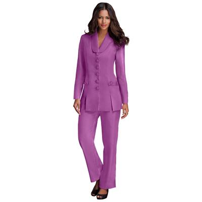 Plus Size Women's Plus Size Long Sleeve Ten-Button Shawl-Collar Pant Suit - 2-Piece Pant Set by Roaman's in Vivid Berry (Size 16 W)