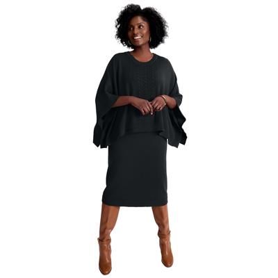 Plus Size Women's Cable Knit Cape Sweater Dress by Jessica London in Black (Size 18/20)