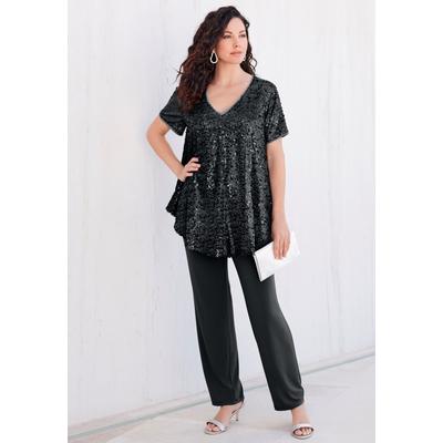 Plus Size Women's Sequin Pant Set by Roaman's in Black (Size 34 W)